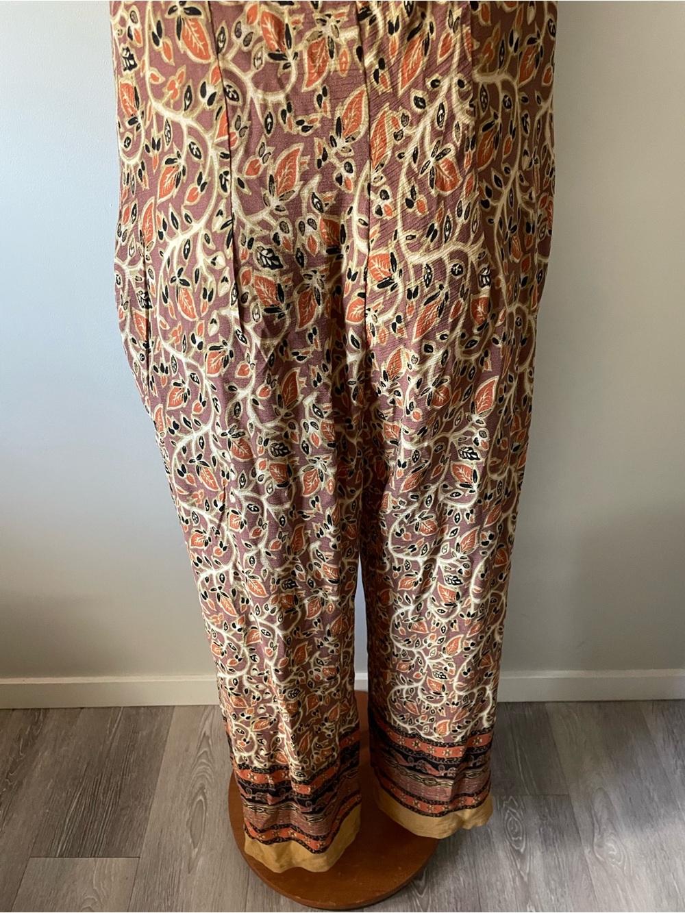 90s Vintage Boho Wide Leg One Piece Jumpsuit Earthy Hippie Tie Strap Festival - Picture 8 of 8